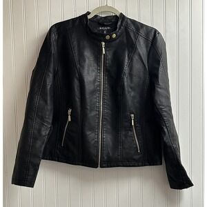 Baccini Black Faux Leather Asymmetrical Moto Jacket Size Large